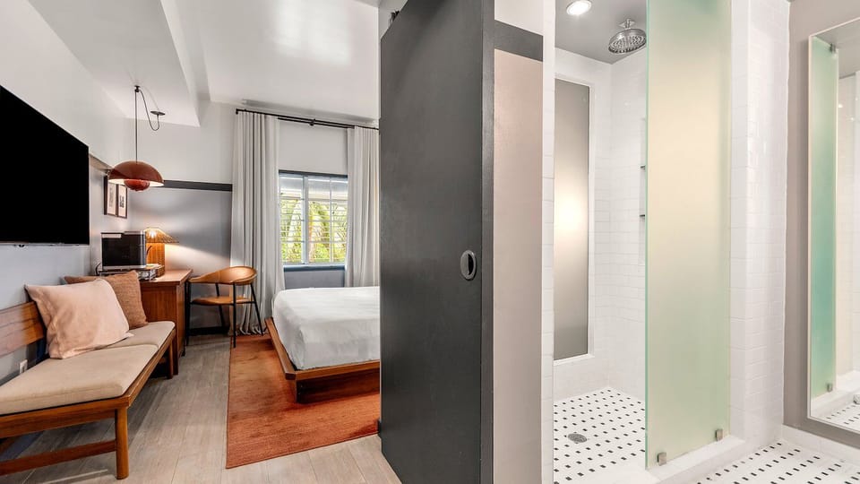 Step from bedroom to spa-like shower in seconds.