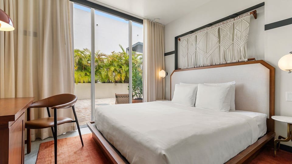 Stretch out under designer textures with sunlight spilling indoors.