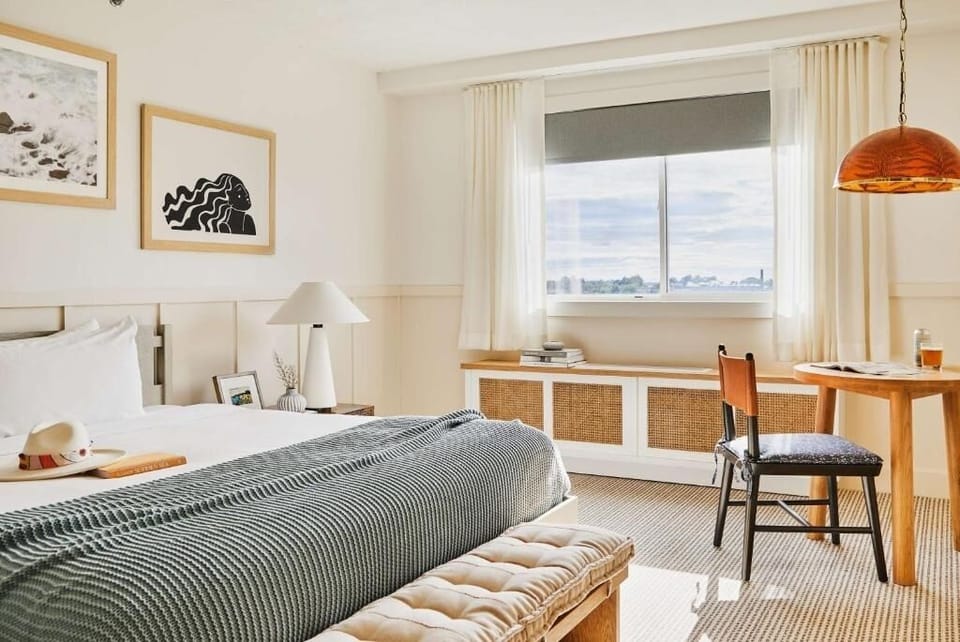 Wake up to soft sunlight and a calming work nook.