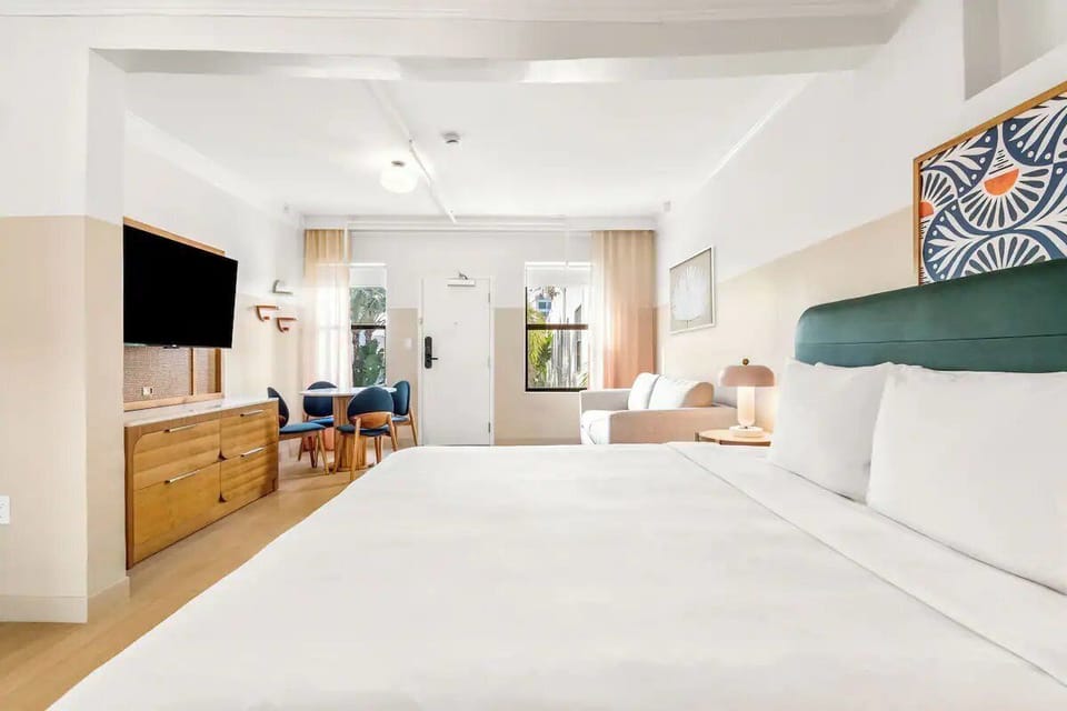 Relax in a spacious studio layout with lounge seating.