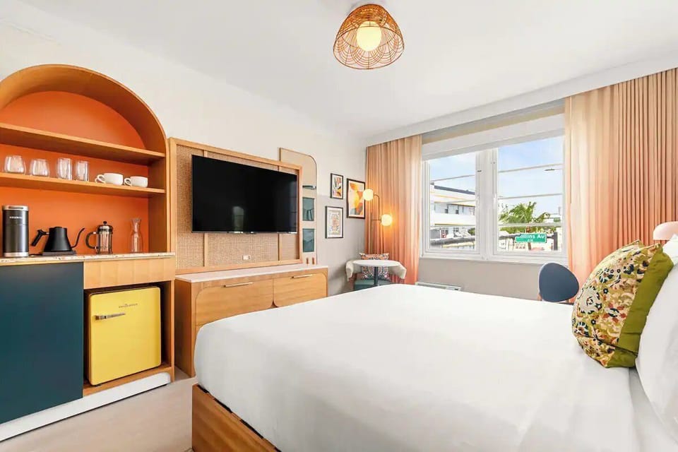 Settle in with smart TV and handy in-room kitchenette.