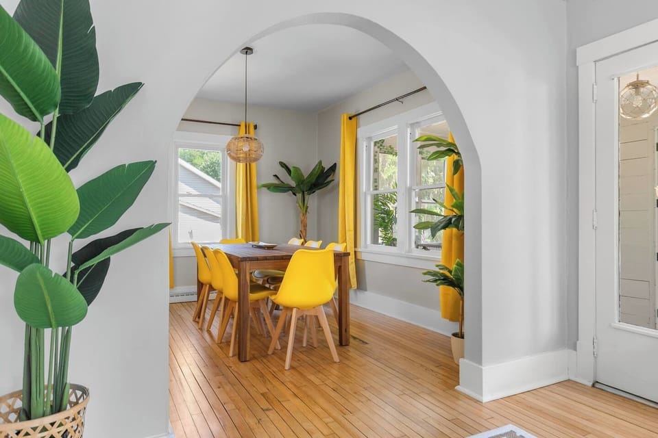 The perfect spot for family meals or lively gatherings—this bright dining table seats 8 in style.