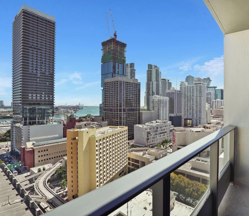 Private balcony with sweeping downtown Miami and bay views
