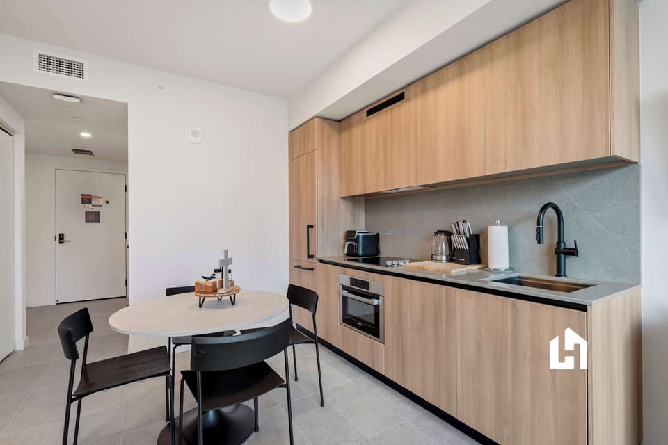 Dining setup ideal for casual meals or planning your day in the city.