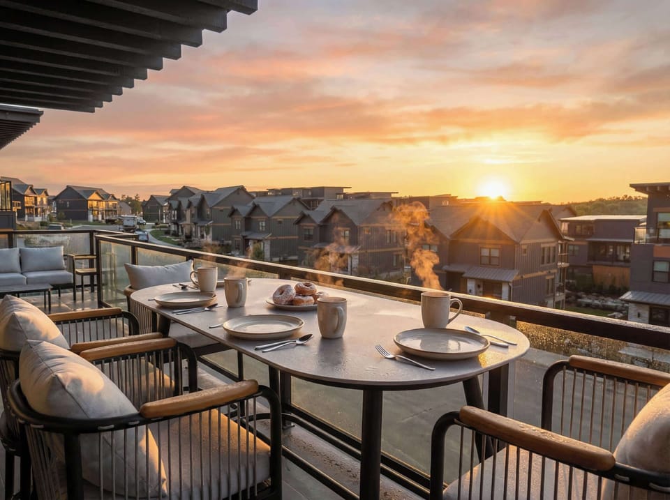 Rooftop balcony w/ mountain views, cozy seating & front-row seats to sunset skies