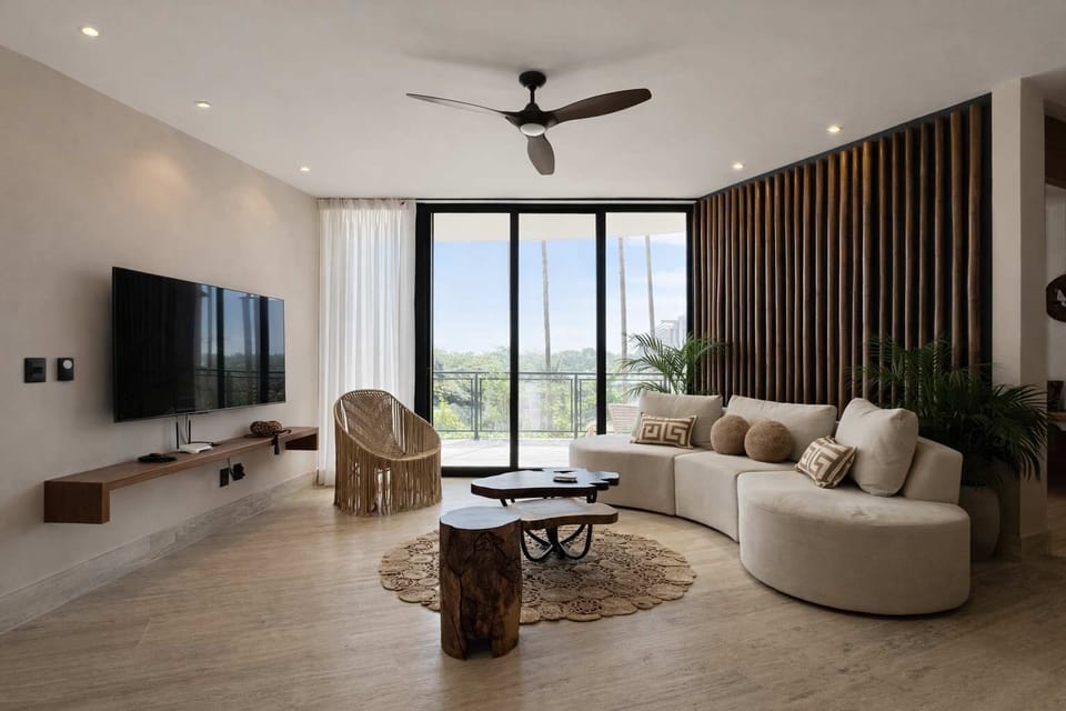 Living room with sectional sofa and Smart TV