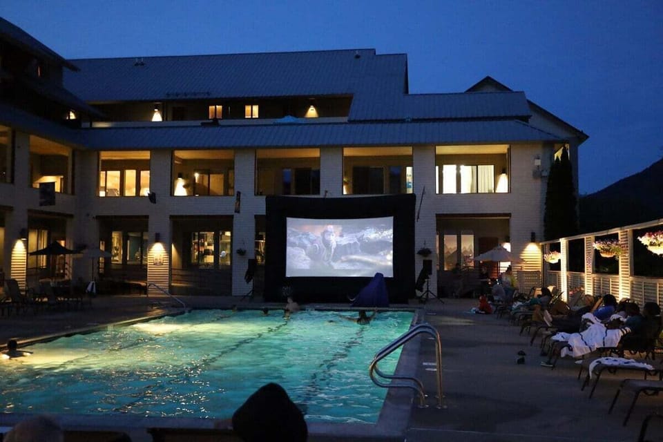 Outdoor movie swim nights at Pollard Brook near Loon Mountain