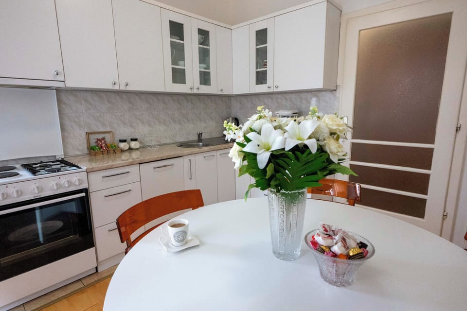 Family Apartment, 2 Bedrooms, Balcony, Garden View | Private kitchen | Full-size fridge, microwave, oven, stovetop