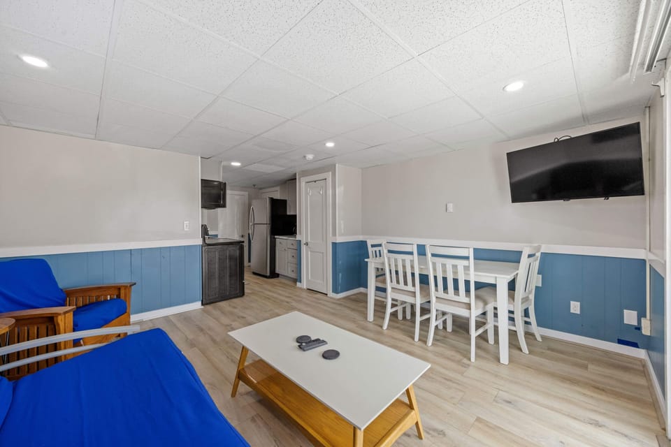 The open space provides plenty of seating to enjoy each other's company or watch a show.