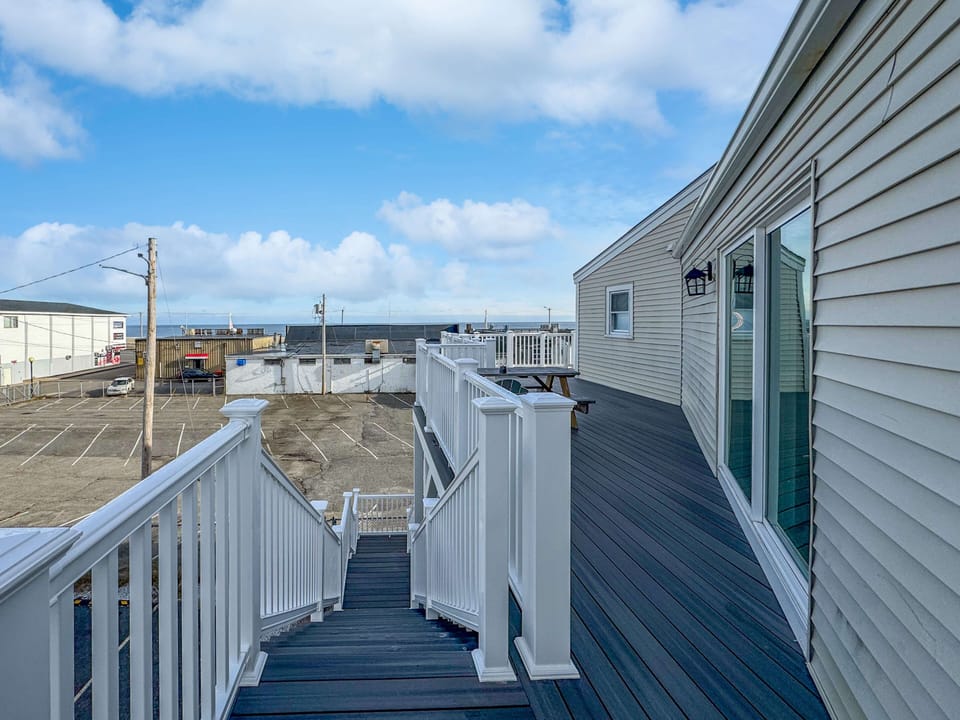 Semi-private deck with views of the ocean.