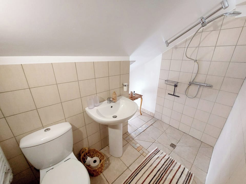 Comfort Quadruple Room, Non Smoking, Garden View | Bathroom | Hair dryer, towels, soap, shampoo