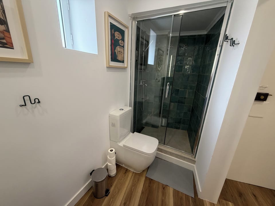 Classic Apartment | Bathroom | Shower, rainfall showerhead, hair dryer, towels