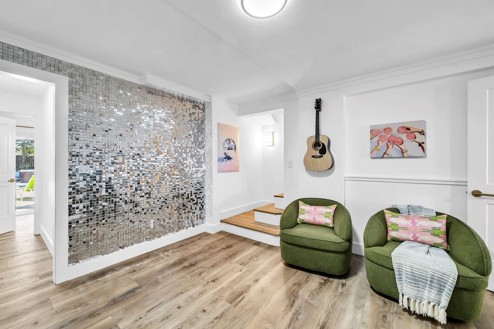 This is where the fun happens - karaoke, a disco wall for the best selfies and a makeup station for glam