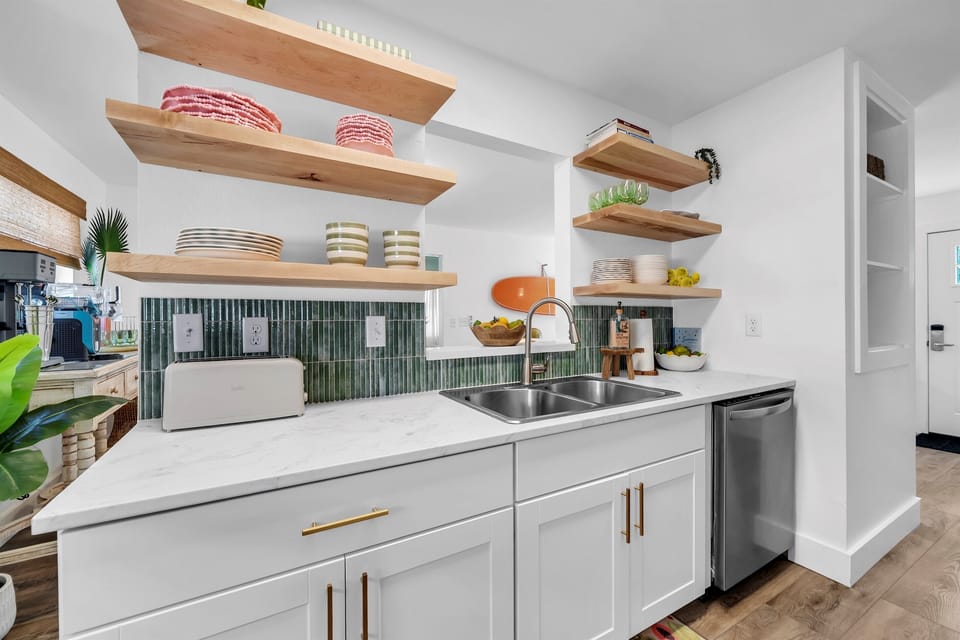 Key Lime Cottage kitchen - custom built in shelves