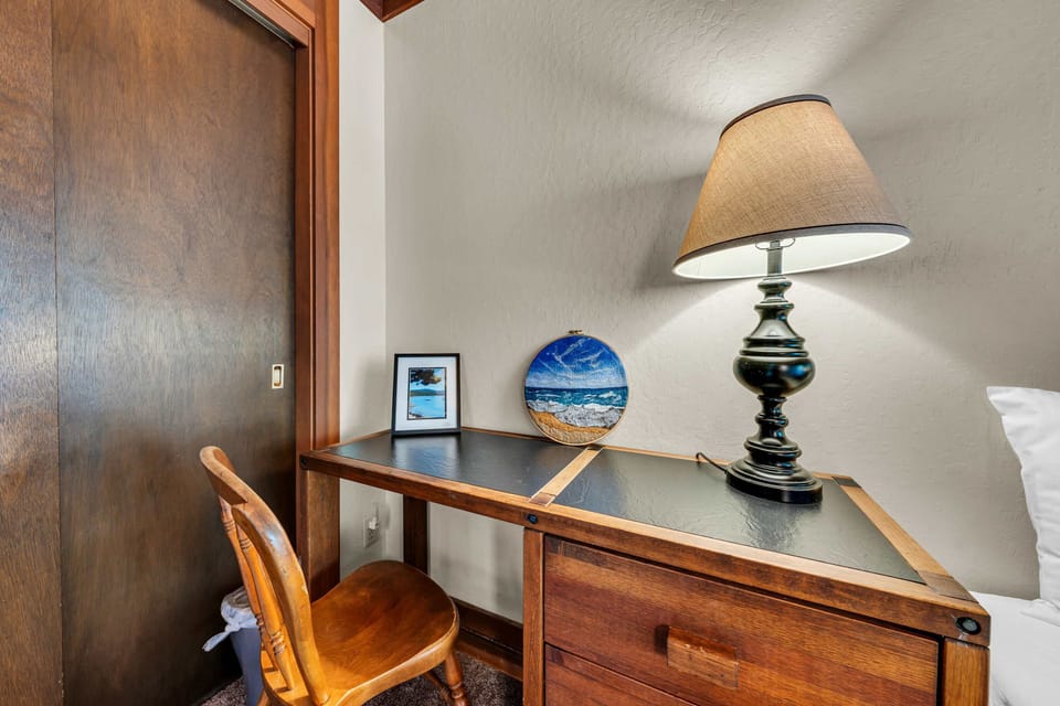 Bedroom 2: Queen bed, Twin bed, dedicated workspace, upper floor