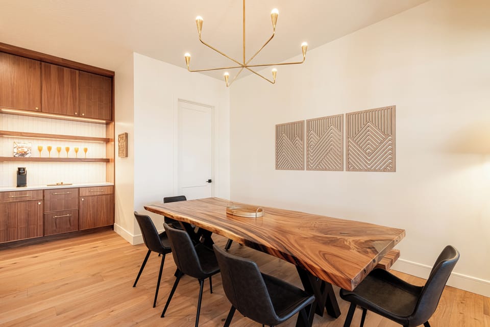 Dining space with modern lighting