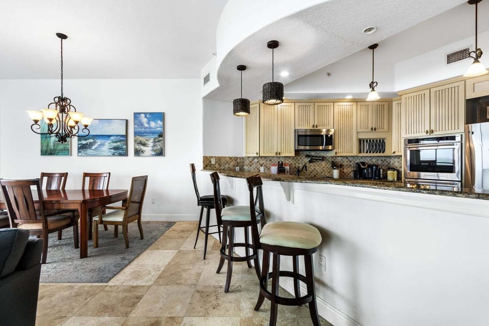 The breakfast bar seats three
