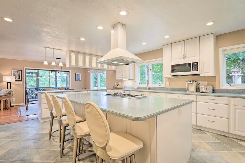 Fully equipped kitchen with generous prep space, perfect for group meals, morning coffee, and easy entertaining.
