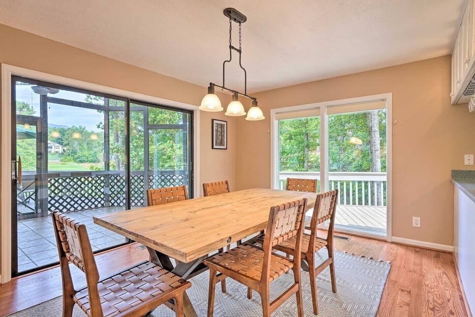 Farm-style dining table for family meals or playing games.