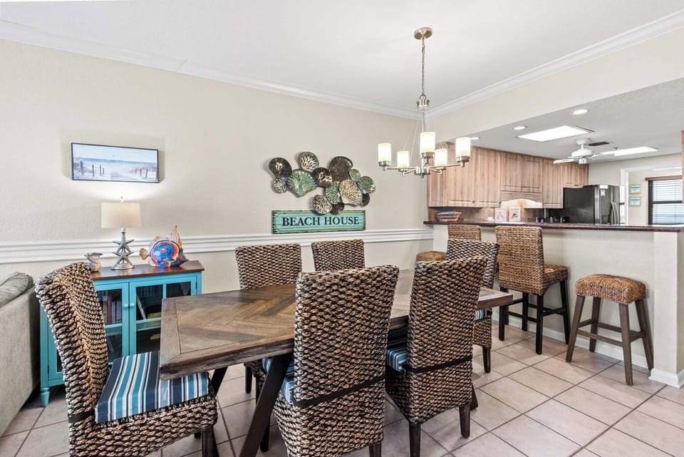 Dining table and kitchen