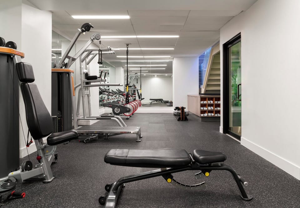 Build strength comfortably with well-equipped weights and machines.