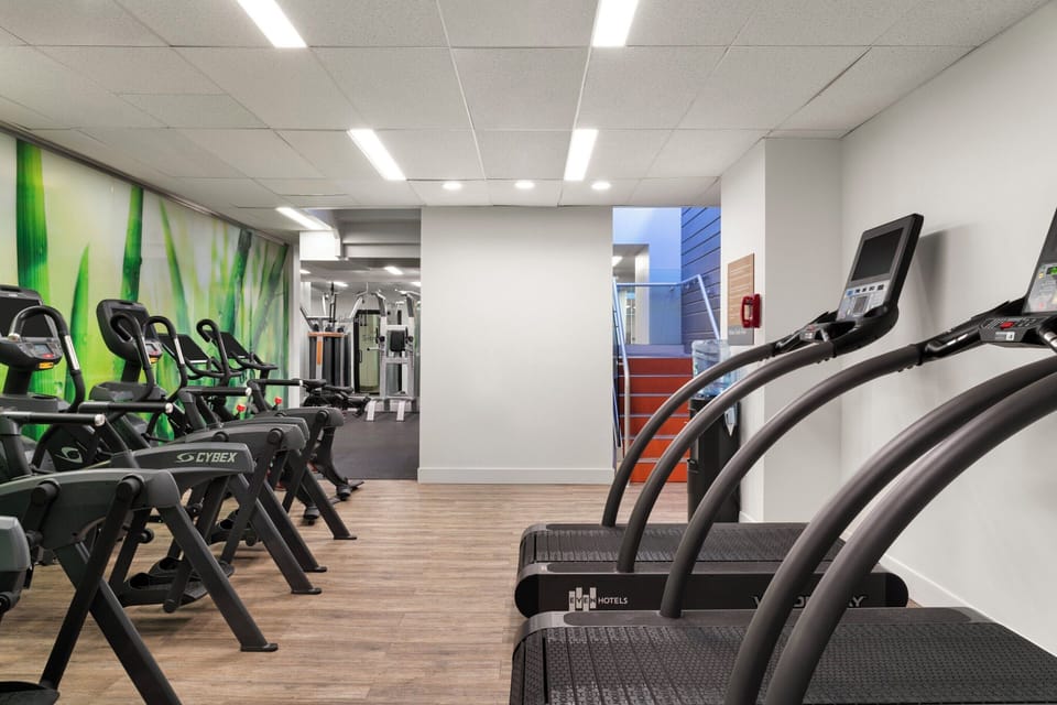 Energize your morning with bright cardio equipment and space.