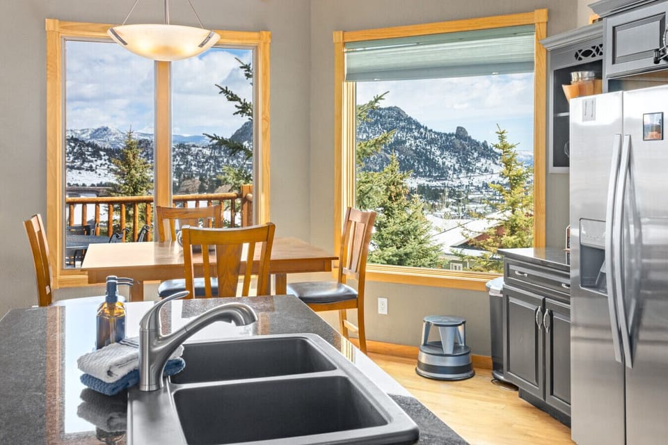 Mountain-view kitchen stocked for easy meals together
