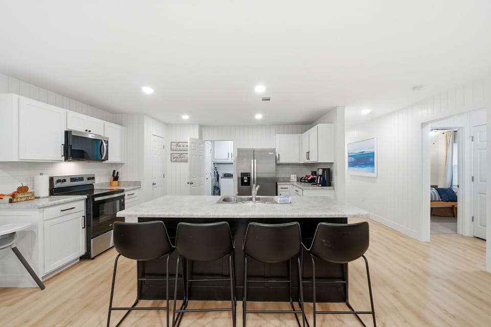 Spacious All-White Kitchen w/ Huge Island, Bar Seating & Premium Appliances!