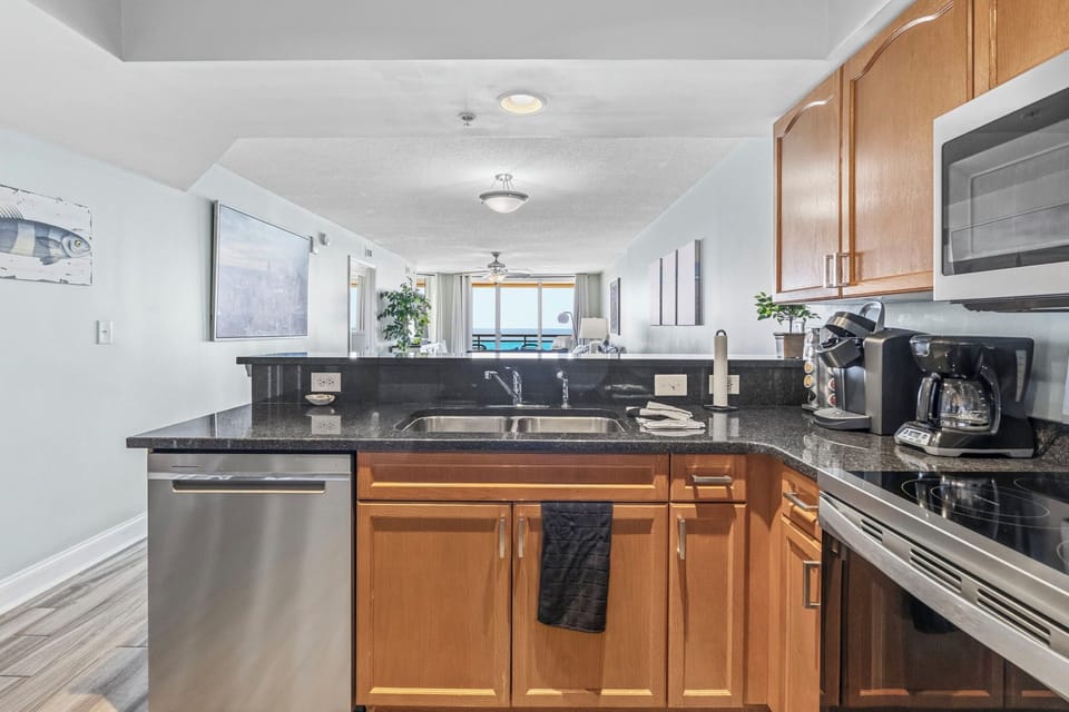 Kitchen with gorgeous views of the ocean