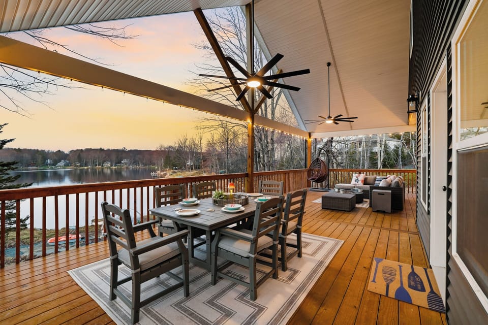 Sunset dinner on the deck. The ultimate lakeside view for your evening meal!