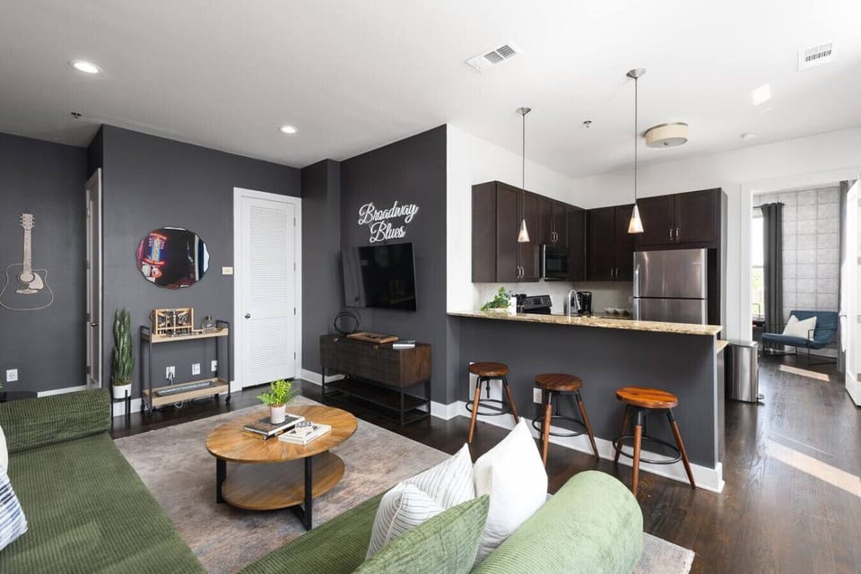 Comfy and cozy living room with a modular sleeper sofa. Enjoy the Smart TV with all the streaming apps.