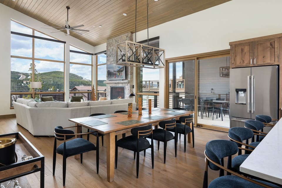 The living room leads into the dining area