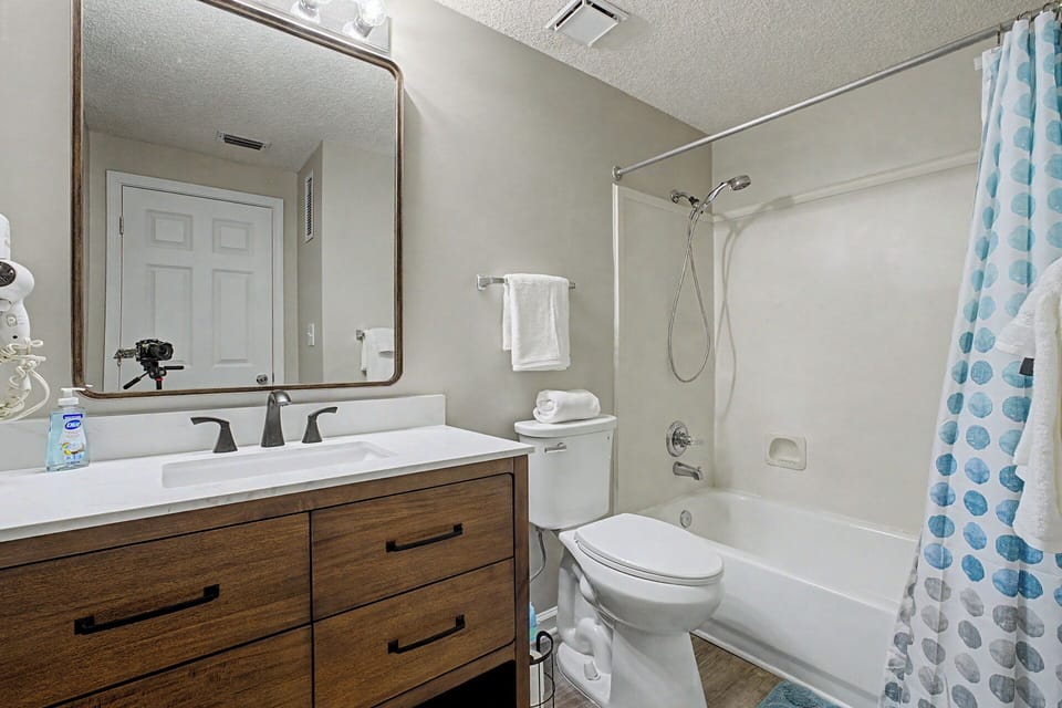 Clean and updated bathroom with fresh towels