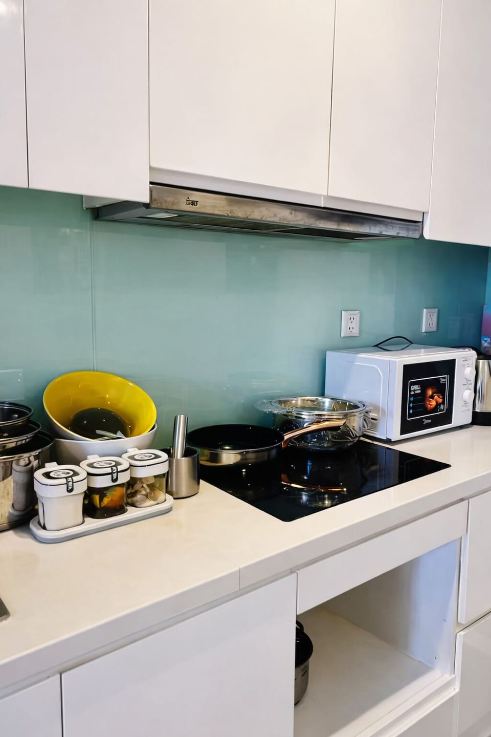 Fridge, stovetop, cookware/dishes/utensils