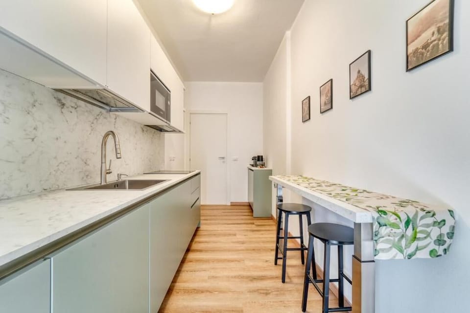 Apartment, Balcony, City View | Private kitchen | Fridge, microwave, stovetop, dishwasher