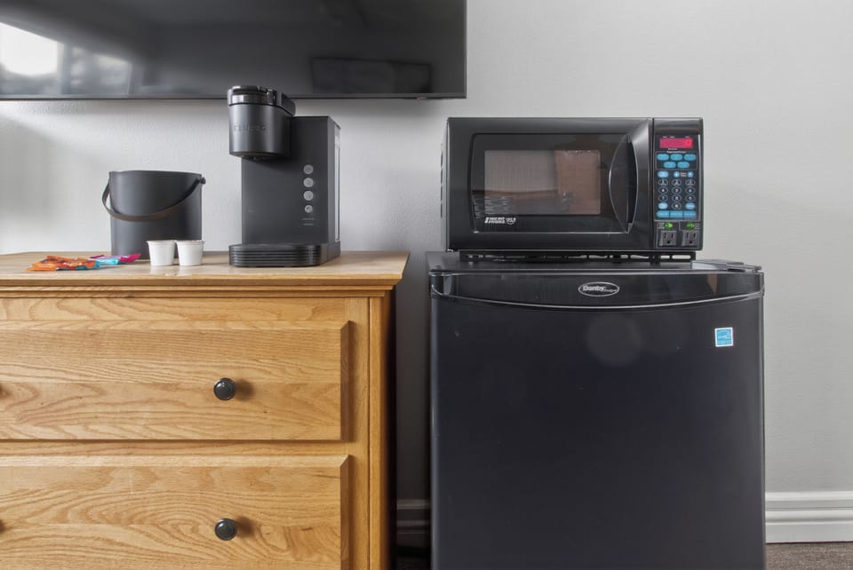 Microwave and Mini Fridge.