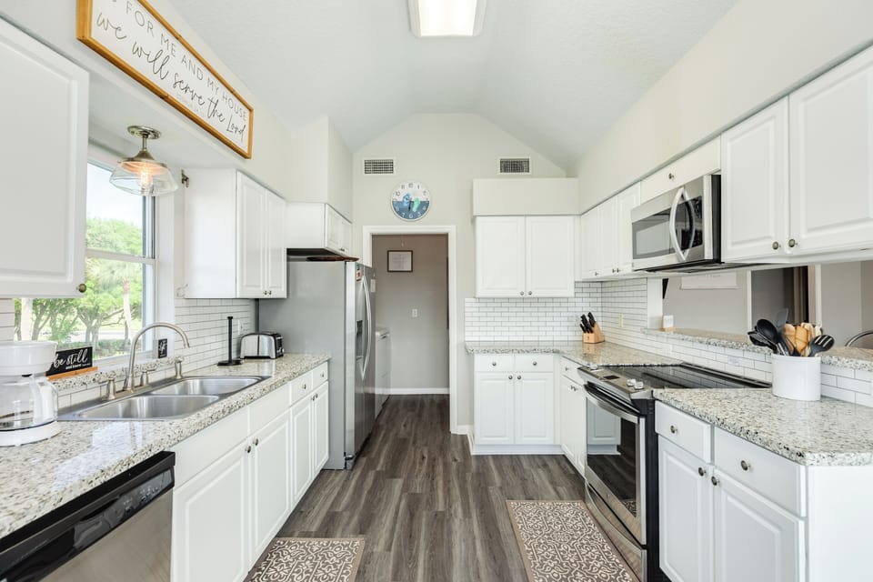Galley style kitchen with plenty of counter space