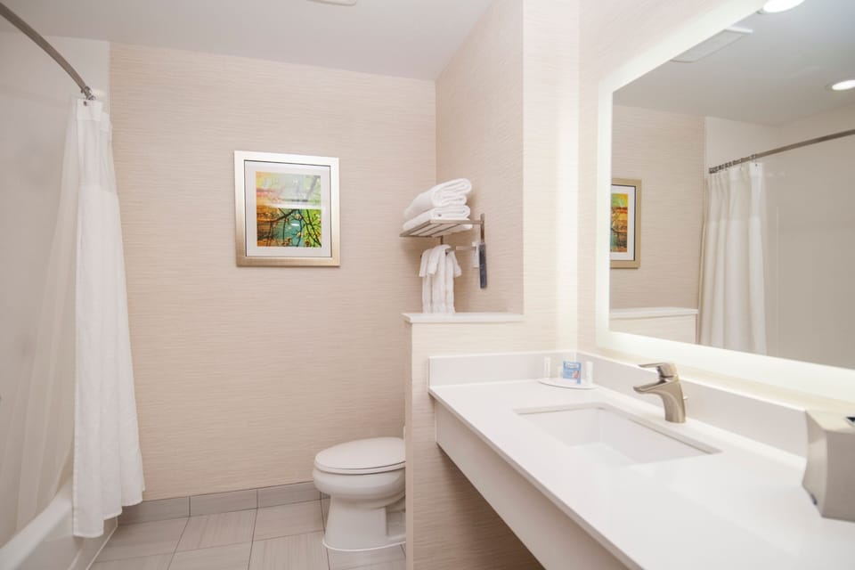 Shower, free toiletries, hair dryer, towels