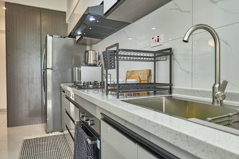 Family Apartment, City View | Private kitchen | Fridge, microwave, oven, stovetop
