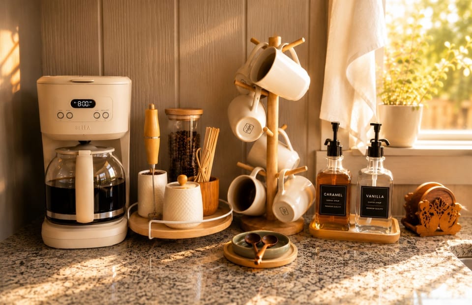 Kick-start your day with coffee from our curated coffee bar in the sunroom, then step outside to enjoy the lovely views. Coffee Bar 1_2