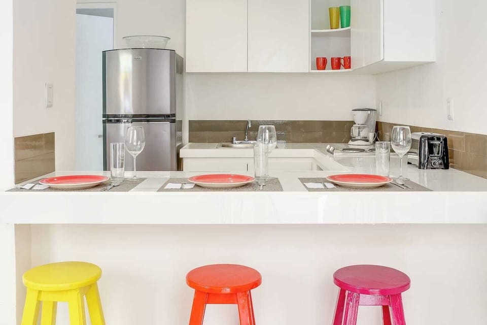 Dining area and dishes for 3