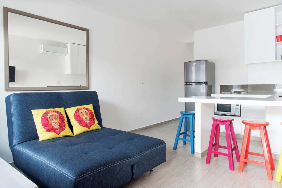 Sofa lays flat like a futon for a 3rd person; best suited for quick weekend trips.