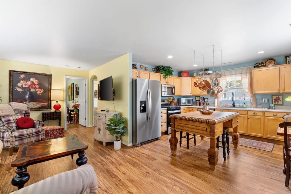 Relax and unwind in this cozy & eclectic living room.