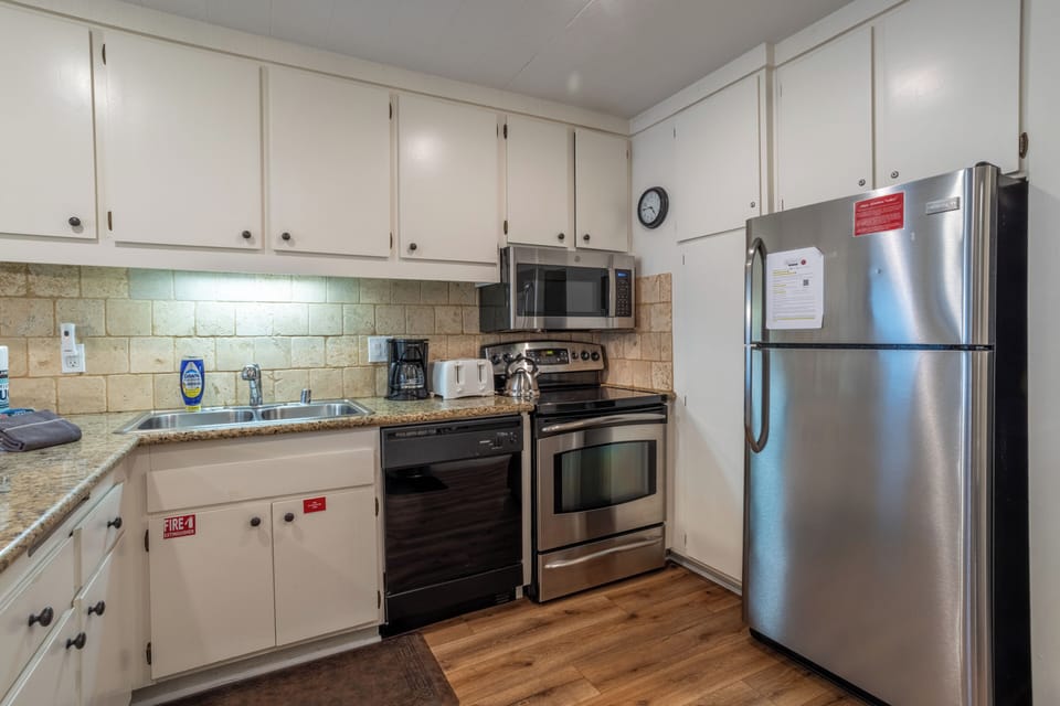 Fully stocked kitchen.