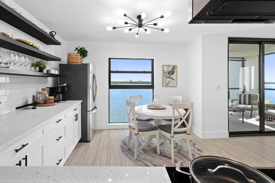 Open concept kitchen with dining table