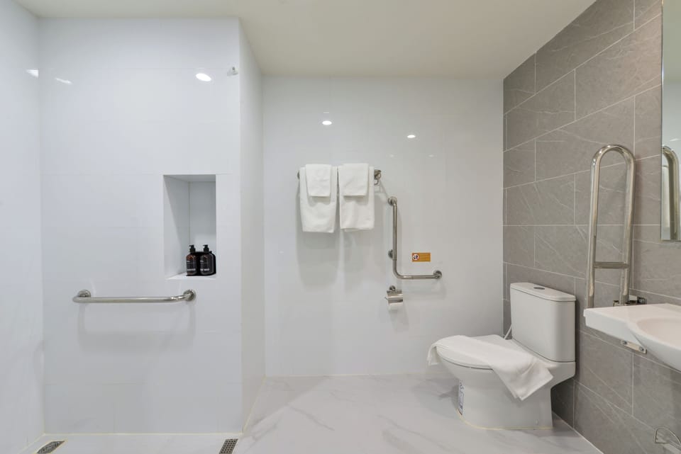 Towels, soap, shampoo, toilet paper