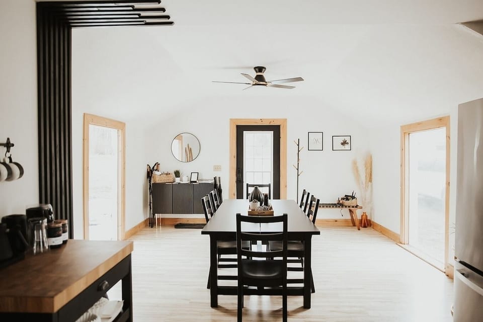 The dining room is large and spacious with seating for 6 at our farmhouse table. 
