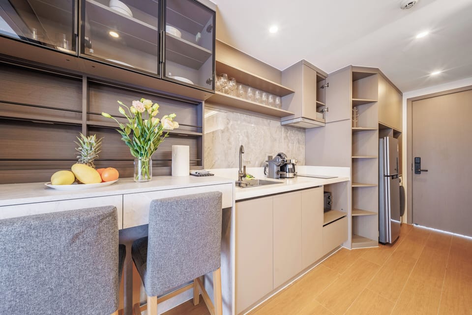 Classic Apartment, Balcony, Pool View | Private kitchen | Electric kettle, highchair