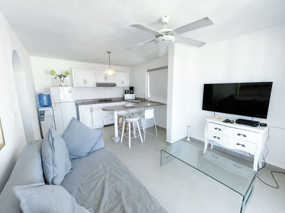 Apartment, 1 Bedroom, Beach View | Living area | 32-inch LCD TV with cable channels