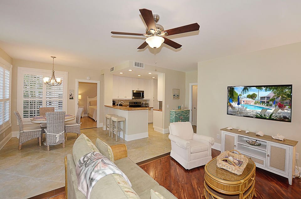 Living / Kitchen.  Perfect for unwinding after active beach days.